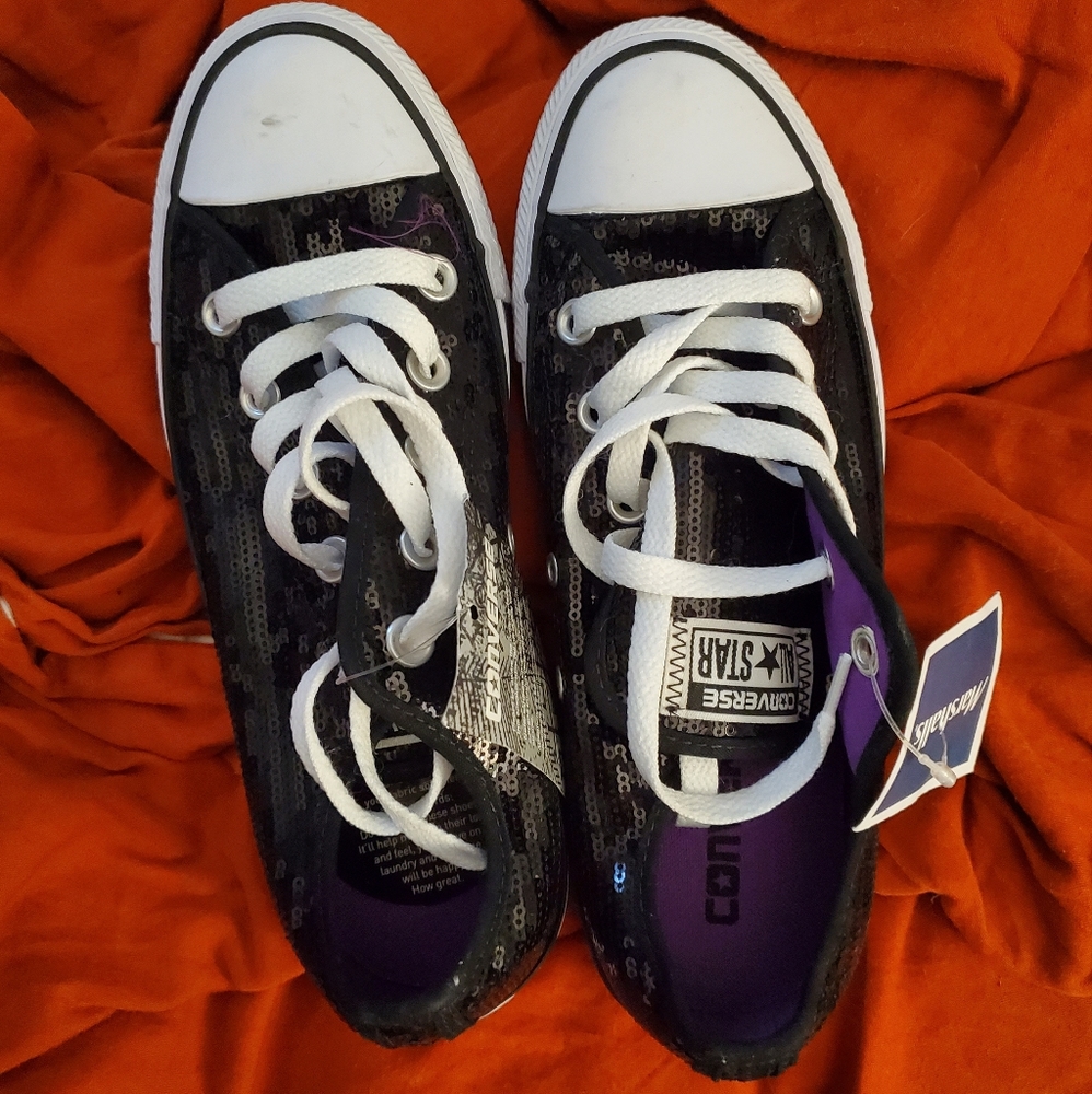 Black sequin converse womens size 6 never worn